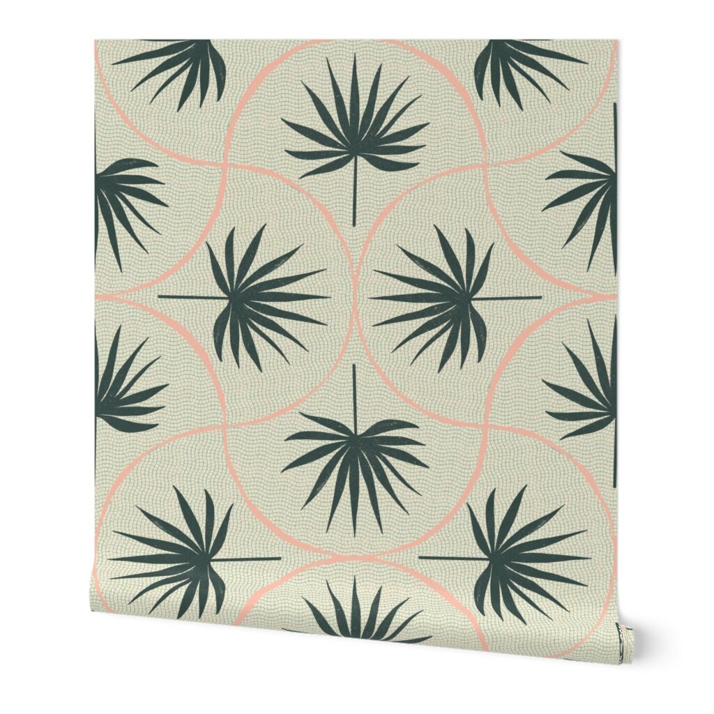 Tropical Palm Leaf Art Deco Wallpaper - Pink & Green Peel and Stick ...
