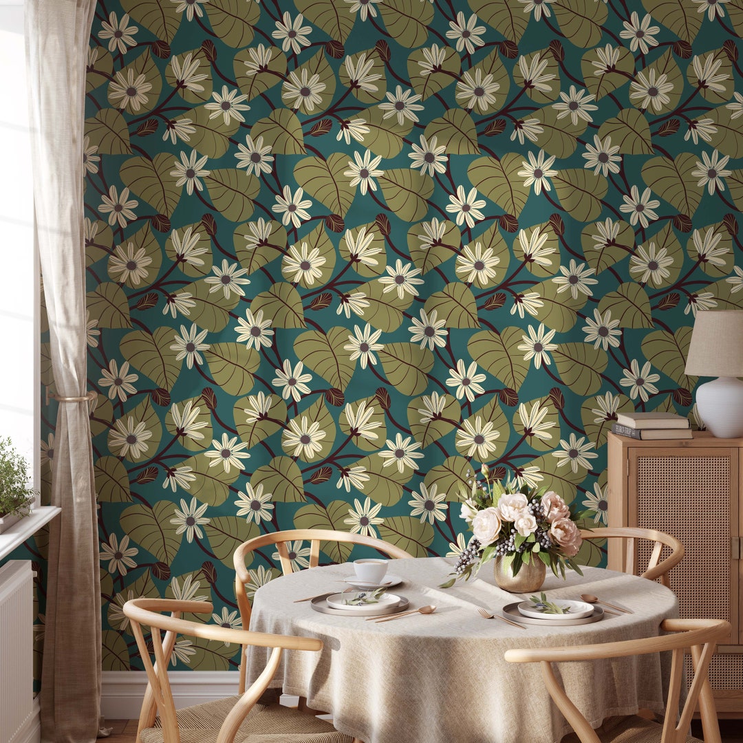 Vintage Botanical Daisy Wallpaper: Removable Peel & Stick Floral Design ...