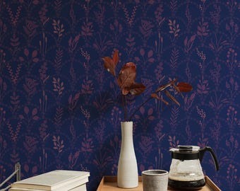 Moody Victorian Wildflower Peel and Stick Wallpaper - Dark Purple Gothic Floral Temporary Decor