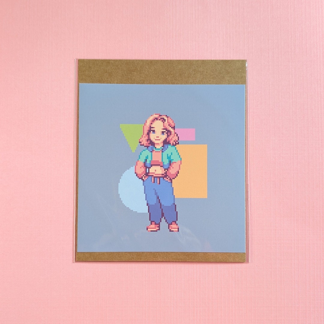 Colourblock Street Girl 5x5 Mini Print | Cute Pixel Art Sprite