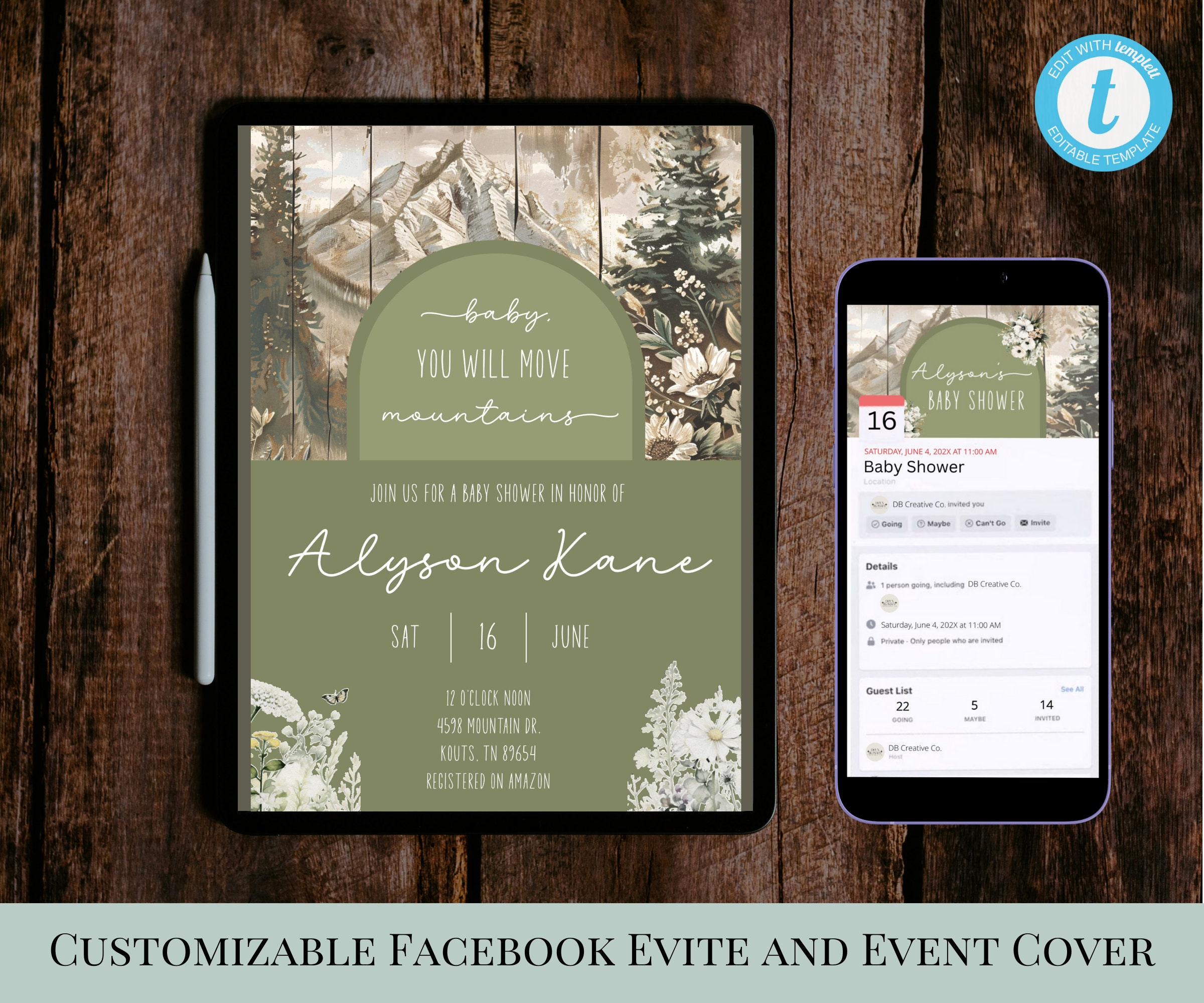 Editable Facebook Event Baby Shower Cover Photo & Invitation Evite