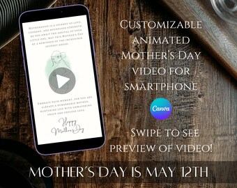Carte vidéo numérique Fête des mères | Compatible avec les téléphones intelligents | Téléchargement instantané sur toile numérique