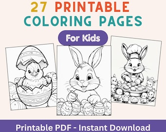 Easter Coloring Book for Kids, 27 Printable Pages (Digital Download)