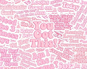 Pink Quote Stickers: Mental Health & Self-Care, Retro Style (Digital Download, 50 PNGs)