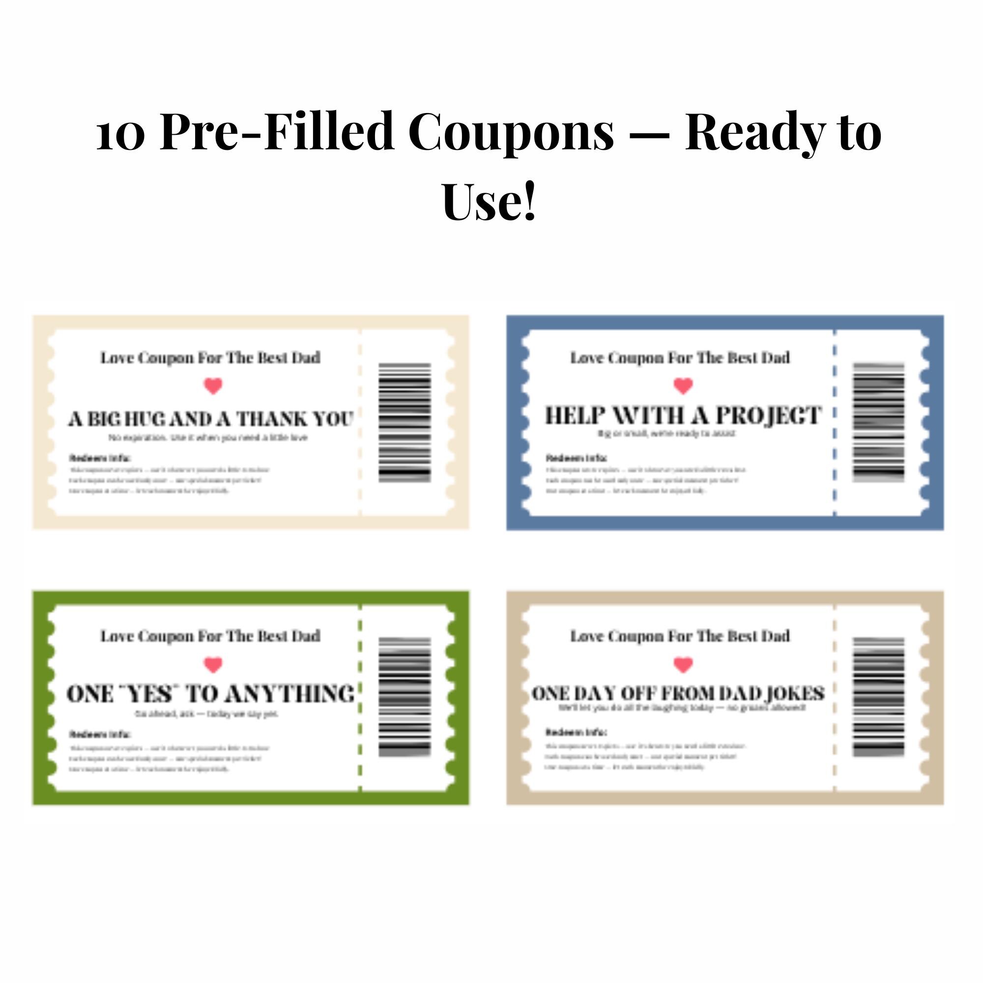 Printable Fathers Coupons Thoughtful Gift Idea DIY Coupon Book for Dad ...