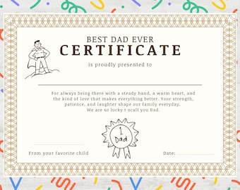 Dad Ever Certificate, Father's Day Printable Gift (PDF)