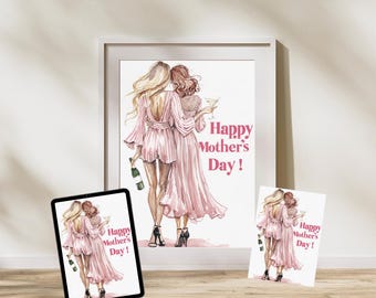 Mother's Day Watercolor Art Print Set, Card, Wallpaper (Digital Download)