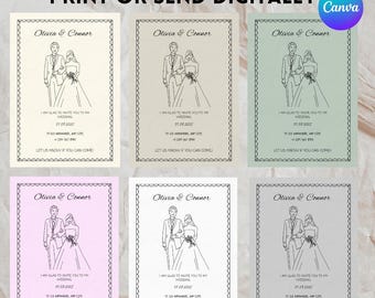 Minimalist Wedding Invitation Template, Elegant Black & White (Digital Download)