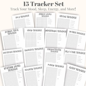 Bullet Journal Trackers  Habit Tracker  Set Yearly trackers bundle BUJO Planner with doodles to color and track goals around the year
