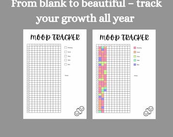 Yearly Mood Tracker Printable, Color-Coded Journal (Instant Download)