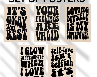 Self-Love Affirmation Poster Set, Mental Health Art (Digital Download)