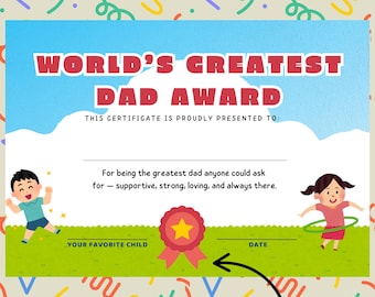 Father's Day Award Certificate, World's Greatest Dad Gift (Digital Download)