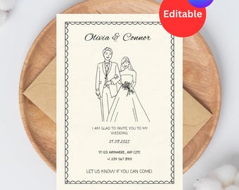 Minimalist Wedding Invitation Template, Elegant Black & White (Digital Download)