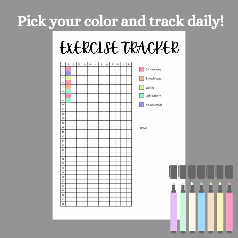Yearly Exercise Tracker Printable, Fitness Habit Tracker (digital ...