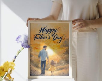 Father's Day Watercolor Art Print, Dad and Daughter Gift (Digital Download)