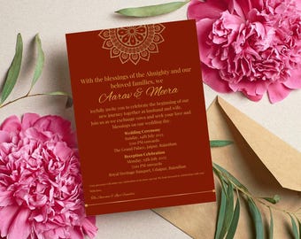 Editable Indian Wedding Invitation Template, Mandala Design (Digital Download)