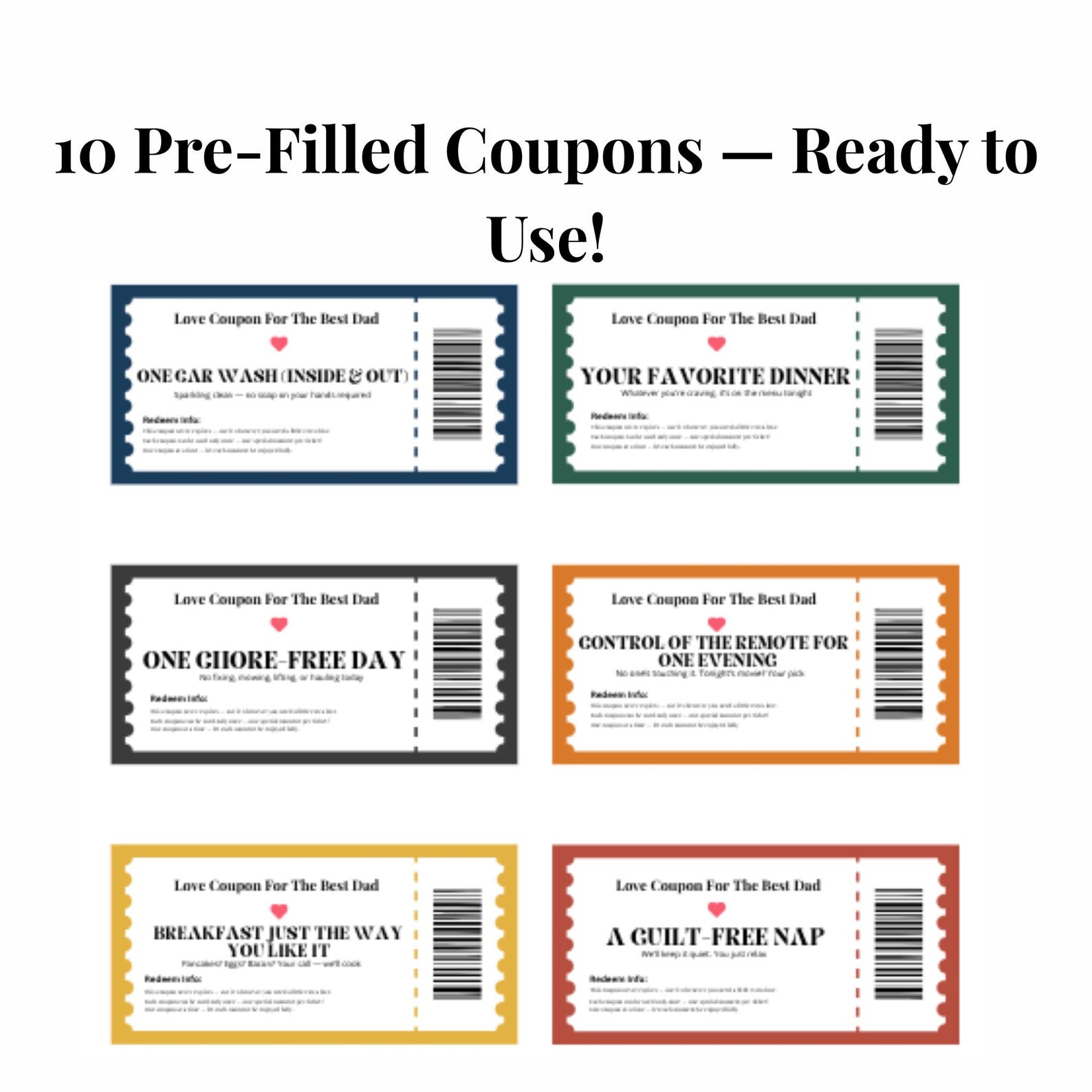Printable Fathers Coupons Thoughtful Gift Idea DIY Coupon Book for Dad ...
