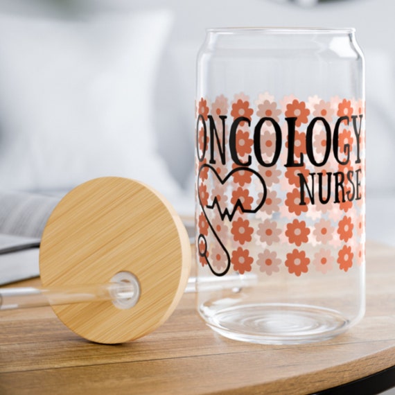 Personalized Nurse Appreciation Gift Idea: Custom Summer Glass Cup for Favorite Nurse Staff Glassware Oncology Nurse Coffee Glass Sipper