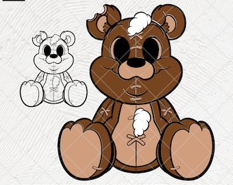 Zniszczony miś pluszowy SVG, PNG, pliki do cięcia (pobieranie cyfrowe)