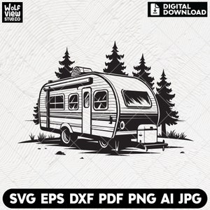 Camper Caravan Svg, Caravan Svg, Camper Svg, Camp Nature Outdoor Travel Adventure Mobile Home RV, Digital Download