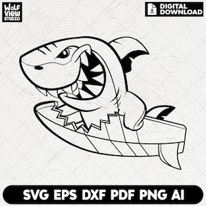 Shark Biting Surfboard Svg, Surfing Svg, Shark Mascot Svg, Shark Logo, Shark Biting Surfboard Png, Shark Cut files, Digital Download