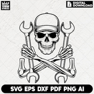 Skull Mechanic Svg, Skull Svg , Wrenches Svg , Tools Svg, Repair Svg, Skull Mechanic Shirt, Garage Svg, Handyman Svg, Digital Download