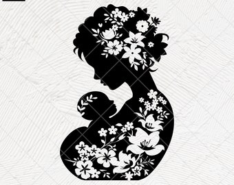 Mama und Baby Silhouette SVG: Mutter Kind Clipart (digitaler Download)