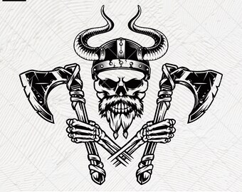 バイキングの頭蓋骨戦士 SVG: ノルウェーカットファイル (デジタルダウンロード)