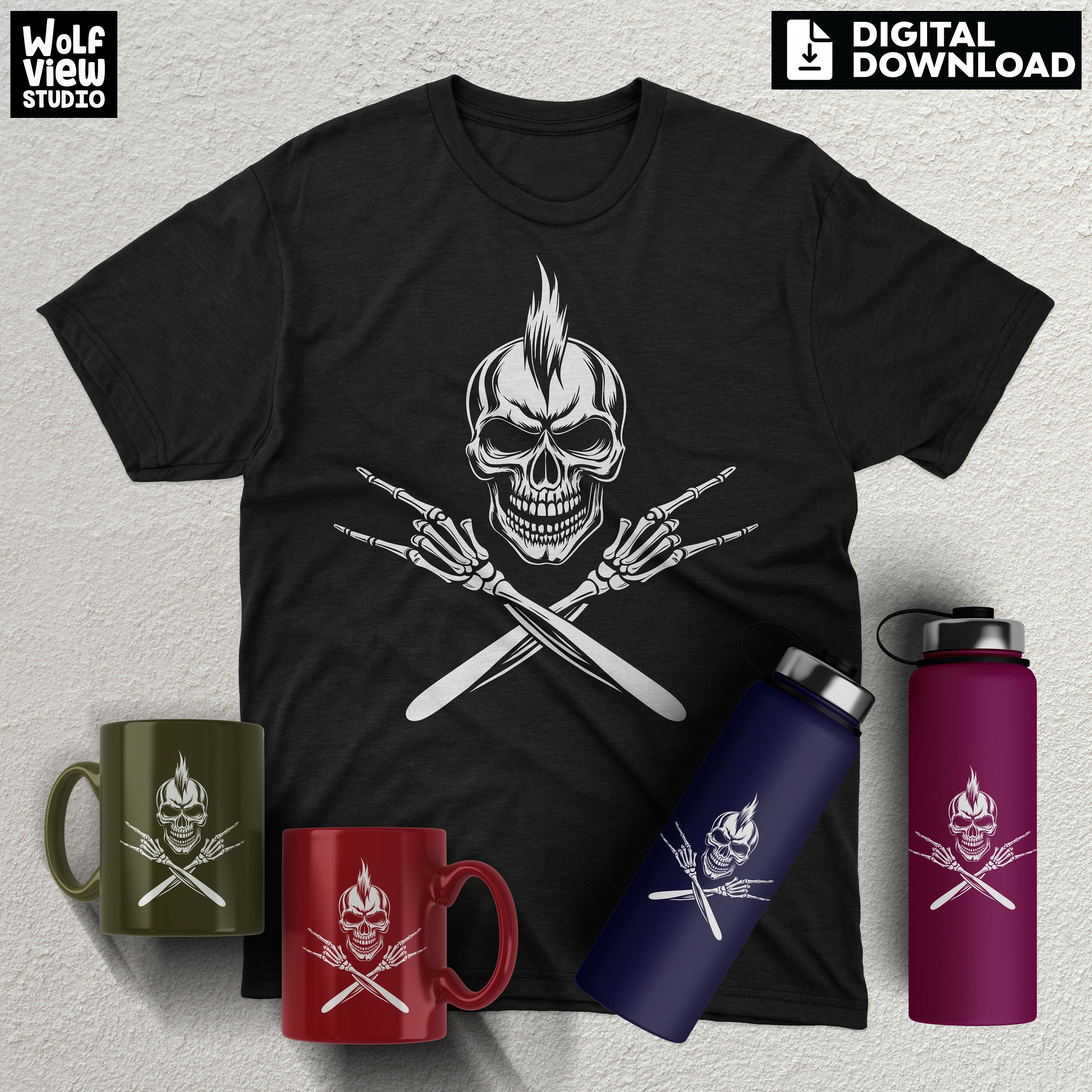 Rocker Skull Svg, Rock N Roll Music SVG, Punk Rock Skull Svg, Punk Rock ...