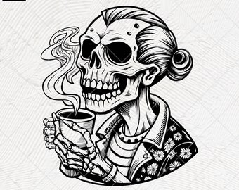 Skeleton Drinking Coffee SVG: Spooky Shirt Design (Digital Download)