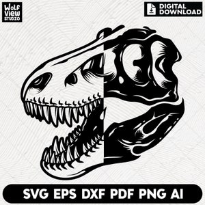 T-Rex-Schädel-Svg, Dinosaurier-Schädel-Svg, T-Rex-Svg, Dinosaurier-Svg, Dinosaurier-Shirt, Jurassic-Svg, Trex-Clipart, Trex-Cut-Dateien, digitaler Download