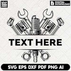 メカニックツールSVG：レンチ、ピストン、修理ロゴ（デジタルダウンロード）