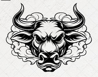 Tête de taureau en colère SVG : conception de cliparts de taureau (téléchargement numérique)