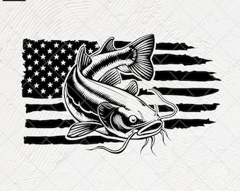 US Flag Catfish SVG: Fishing Clipart, Cut Files (Digital Download)