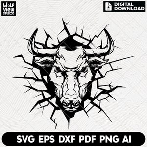 Bull Coming Out Of Wall Svg, Bull Break Through Wall Svg, Bull Svg, Angry Bull Svg, Angry Bull Png, Bull Cut files, Digital Download
