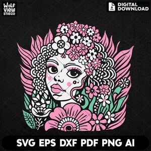 Floral Woman Svg, Flower Girl Svg, Woman With Flower Head Svg, Floral Face Svg, Woman Face Svg, Flower Head Svg, Digital Download