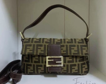 High Quality  FF Brown Zucca Baguette Canvas Shoulder Bag