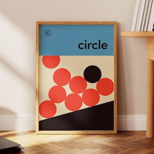 Retro Bauhaus-Stil Druck, Form Kreis Balance Poster, Geometrische Kinder Wandkunst, Bold Minimal, Wort Typografie, Cooles Haus & Jungen Zimmer Dekor