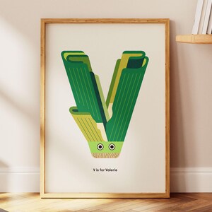 Anfangskindergarten-Druck, Buchstabe V für VEGETABLE, personalisierte Alphabet-Wandkunst, individuelles Namensposter, Eat Gesund Illustration, Kinderzimmerdekor