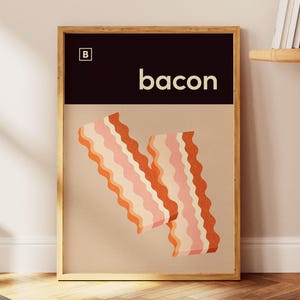 Frühstück Essen Print, Bacon Poster, Retro Bauhaus-Stil Wandkunst, Minimalistisch, Kawaii Küche, Kinder Spielzimmer Dekor, Geschenk für Feinschmecker