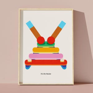 Impresión de nombre inicial personalizada, póster de xilófono con la letra X, decoración infantil con temática musical, arte mural con el alfabeto personalizado, pintura colorida para habitación infantil