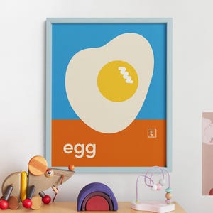 Foodie Kinder Wandkunst, Ei Poster, Retro Bauhaus-Stil Druck, Minimal, Kawaii Küche, Süßes Spielzimmer Dekor, Geschenk für kleine Feinschmecker
