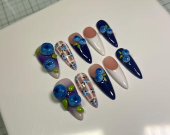 3D Blueberry picnic Nails