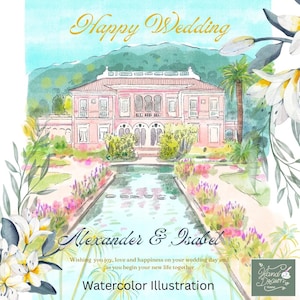 Instant download watercolor Wedding Venue illustration .