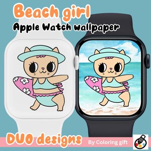 Beach Girl Apple Watch Wallpaper – Cute hand drawn Summer Digital Download for Watch Face
