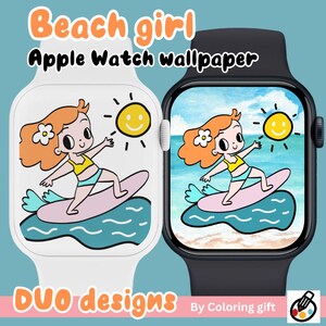 Beach Girl Apple Watch Wallpaper – Cute hand drawn Summer Digital Download for Watch Face
