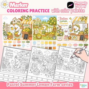 Ohuhu Color Practice Swatch & Code Guide, Printable Marker Color Chart, Lemon Farm Coloring Reference, Marker Coloring practice worksheet.