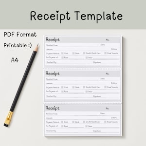 Printable Rent Receipt Template, Simple Receipt for Rental Payment Receipt for Business Receipt, Landlord Tenant Sales Receipt Form, PDF