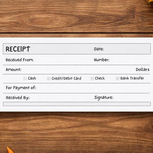 Simple A4 Printable PDF Receipt Template. Customer Receipt, Digital Receipt. Rent Receipt Template for Landlord, Small Business Receipt