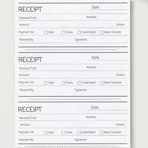 Printable PDF Receipt Template. Customer Receipt, Digital Receipt. Rent Receipt Template for Landlord, Small Business Receipt.